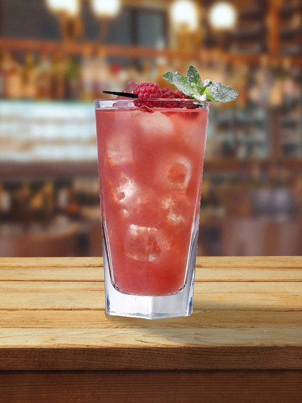 cocktail raspberry flower rouge avec framboise et menthe