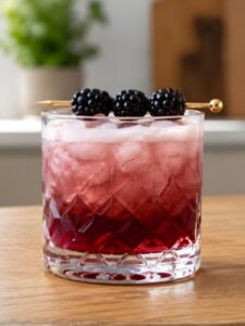 Cocktail bramble servi dans un verre décoré avec des mûres