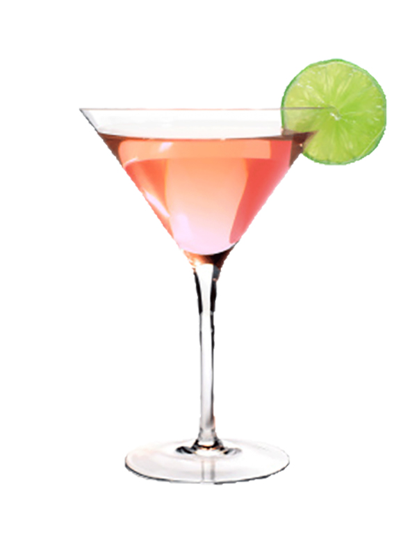 Cocktail freezy sunrise dans un verre à pied avec de la glace et une tranche de citron vert