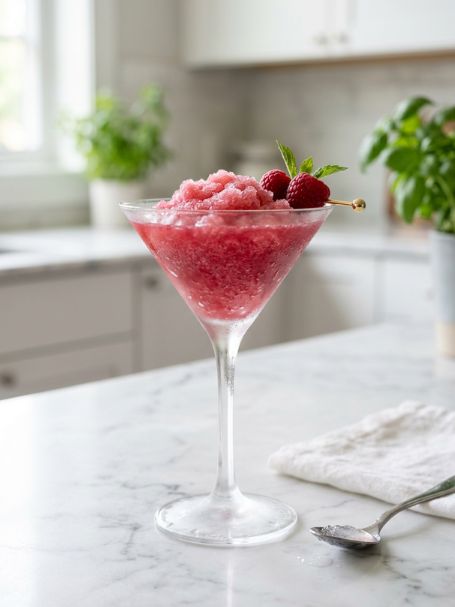 Cocktail Frozen Pink avec Porto Cruz rosé et framboises