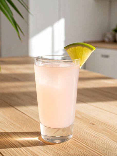 cocktail avec du whisky et crème de coco, jus de cranberry servi dans un verre décoré avec une tranche de citron vert