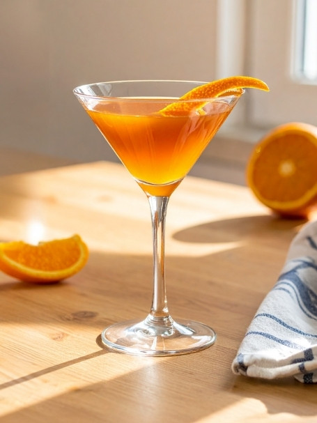 Cocktail Satan Who à base de vermouth, de whisky, de crème de mangue et de jus d'orange.