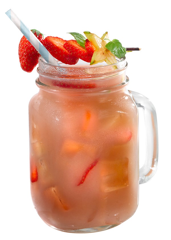 cocktail tropicadélice verre jar avec fruits fraise et anis en présentation