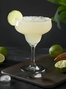 Cocktail Daiquiri avec du rhum blanc, du jus de citron vert et de sucre servi dans un verre à cocktail élégant, décoré avec du citron vert.