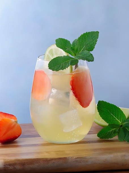 Cocktail Aguacana Bahia fraise menthe paille glaçons