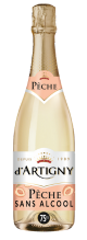 Bouteille de vin sans alcool d'artigny à la pêche.