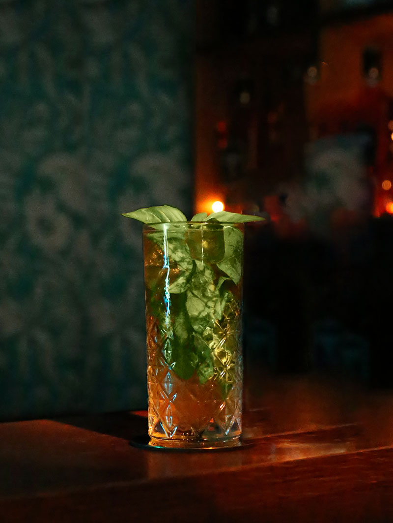 Cocktail bourbon fresh verre long drink basilic