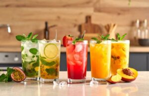 Mojito sans alcool à la pêche, mangue, fruits de la passion et fraises