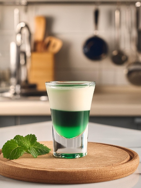 Découvrez le cocktail Orgasme, shot composé de tequila, liqueur de menthe et crème de rhum à la vanille.