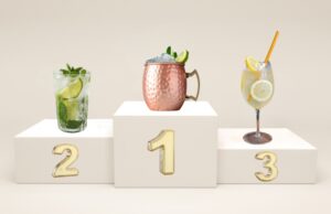 Podium des trois premiers cocktails de 2024 : moscow mule, mojito, limoncello spritz.