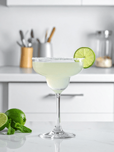 cocktail margaita clarified servi dans un verre à margarita avec une rondelle de citron vert
