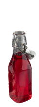Bouteille en verre contenant du sirop d'hibiscus.