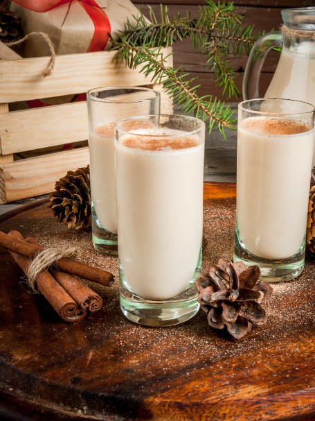 Cocktail Cola de Mono, une recette à base de lait et de pisco, servie dans un verre long drink et saupoudrée de muscade.